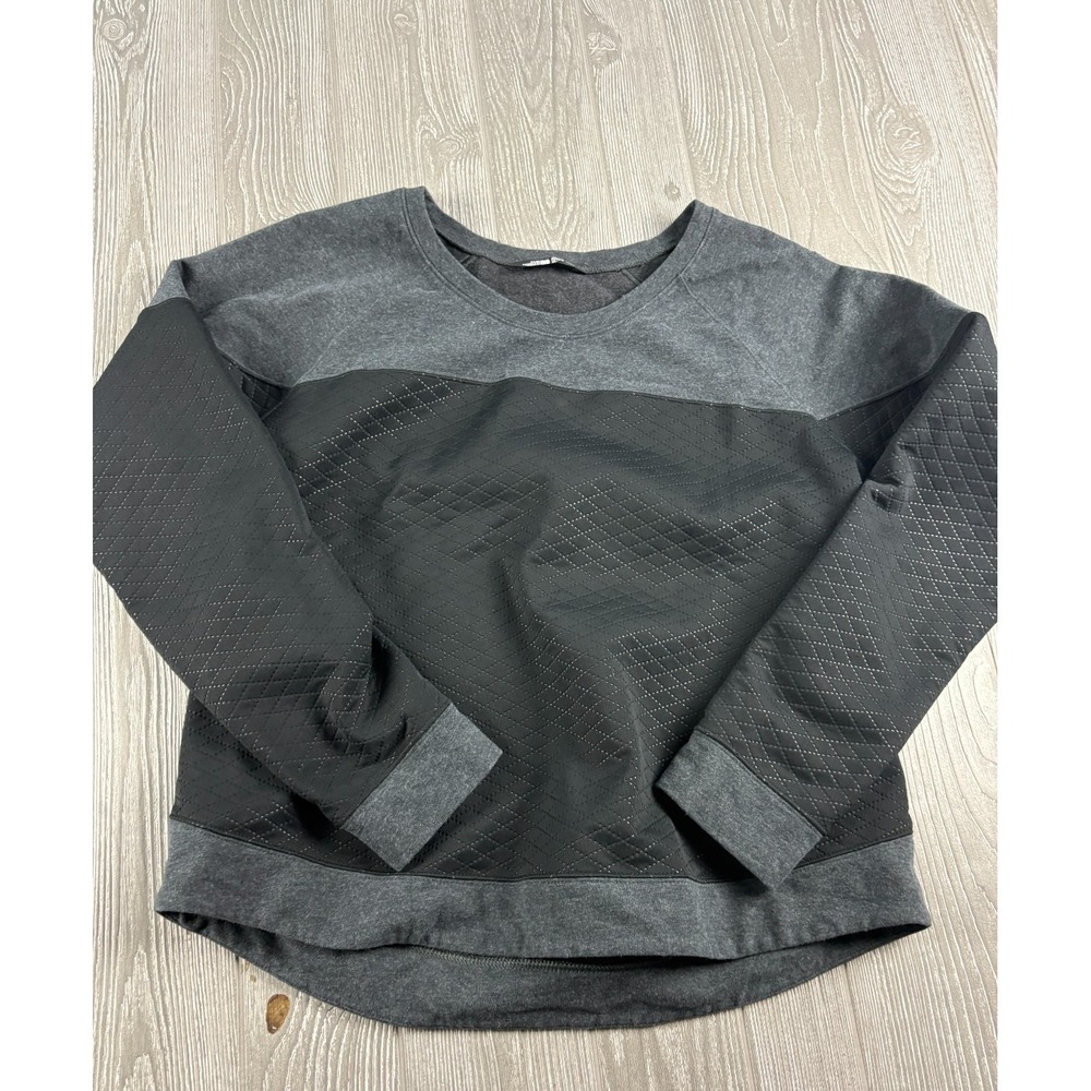 The North Face Womens Crewneck Pullover Gray Black Quilted Fleece XL